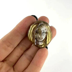 VTG Woman Abstract Pin Jewelry Handmade Gold Silver Lady Head Face Unique